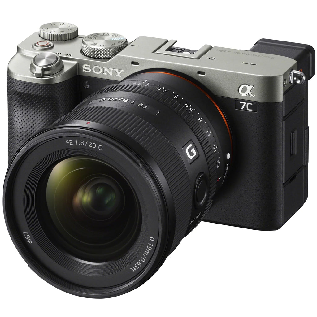 Sony a7C Mirrorless Full Frame Camera Body with Sony FE 20mm F1.8 G Lens SEL20F18G Silver ILCE7C/S Bundle with Deco Gear Photography Backpack Case , Software and Accessories