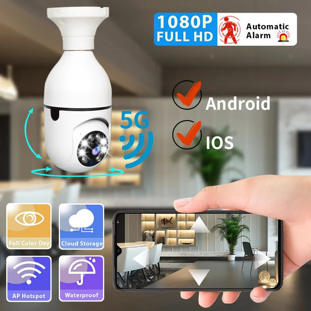Pan Tilt Security Light Camera Full-HD 1080P Wireless Wi-Fi IP Camera, Home Surveillance CCTV Cameras with Motion Auto Tracking/Siren Alarm/Night Vision/Remote Viewing/Two-Way Audio,5G