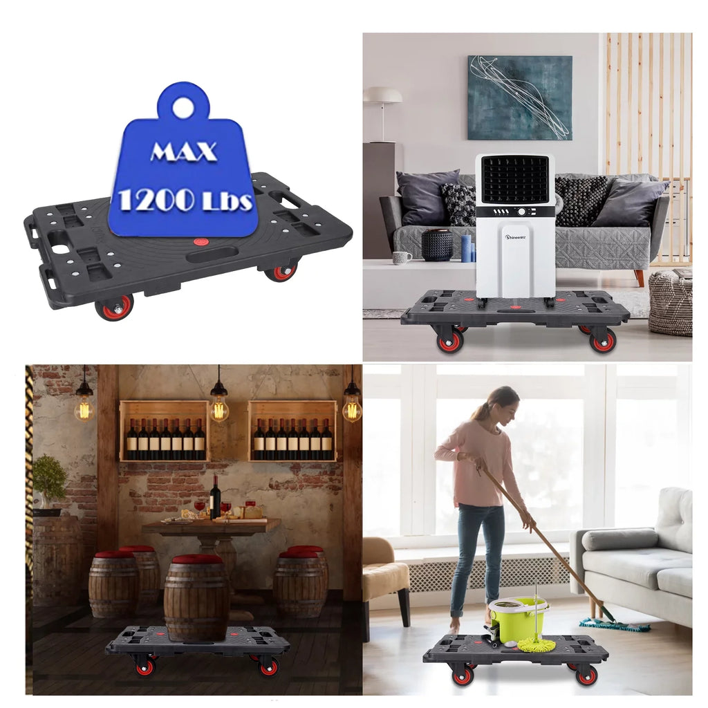 Homhougo—2PCS Portable Folding Hand Truck 330 Lbs Capacity 4 Rotate Wheels Transport Trolley Luggage Cart for Home Office Travel Dark 2pcs