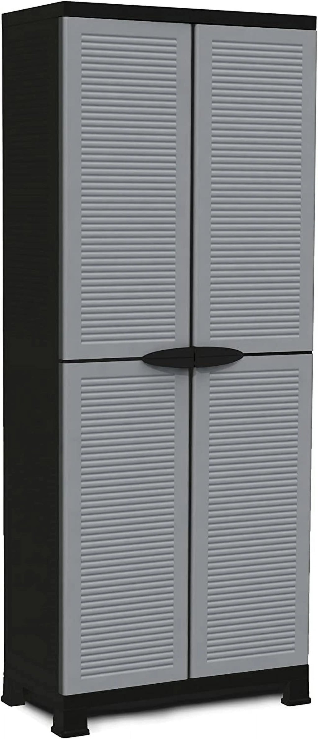 Prestige Utility Adjustable 3 Shelf Tool Organizing Storage Cabinet With Lockable Double Doors For Indoor And Outdoor Use, Gray