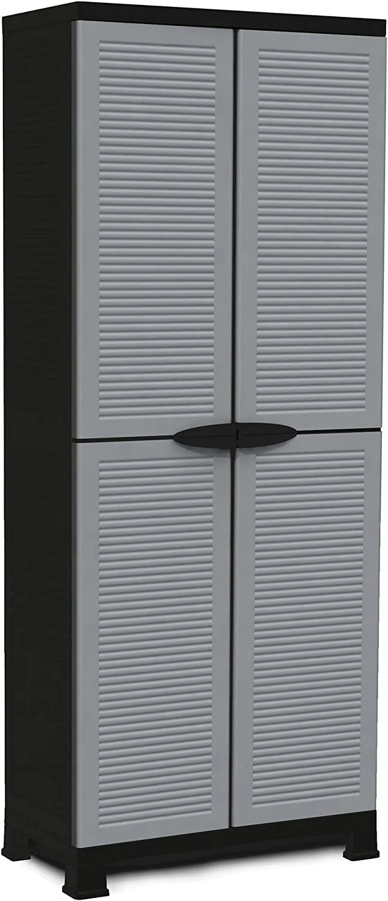 Prestige Utility Adjustable 3 Shelf Tool Organizing Storage Cabinet With Lockable Double Doors For Indoor And Outdoor Use, Gray