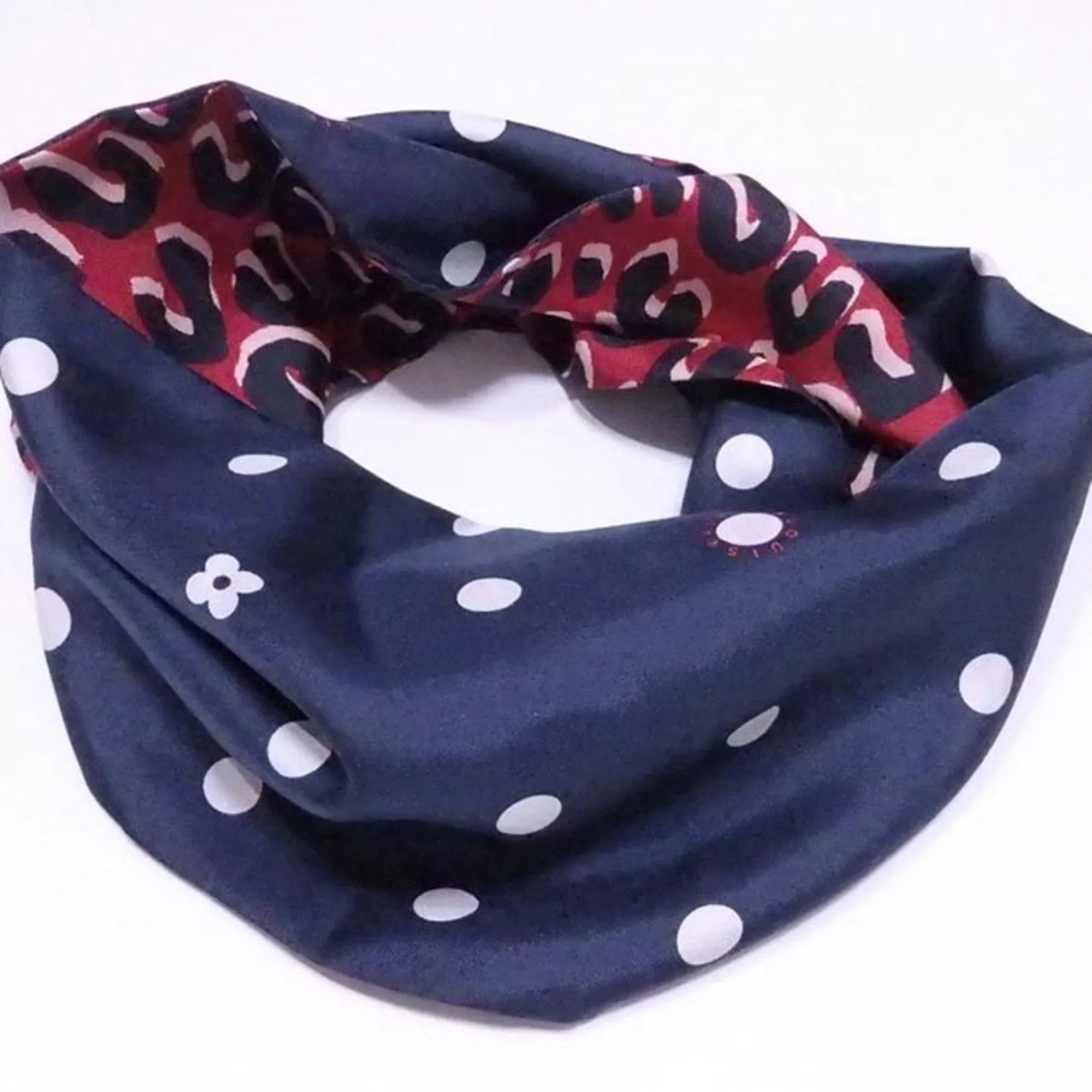 Pre-Owned Louis Vuitton Scarf Snood Leopard Navy x Red Multicolor 100% Silk People M74608 (Good)