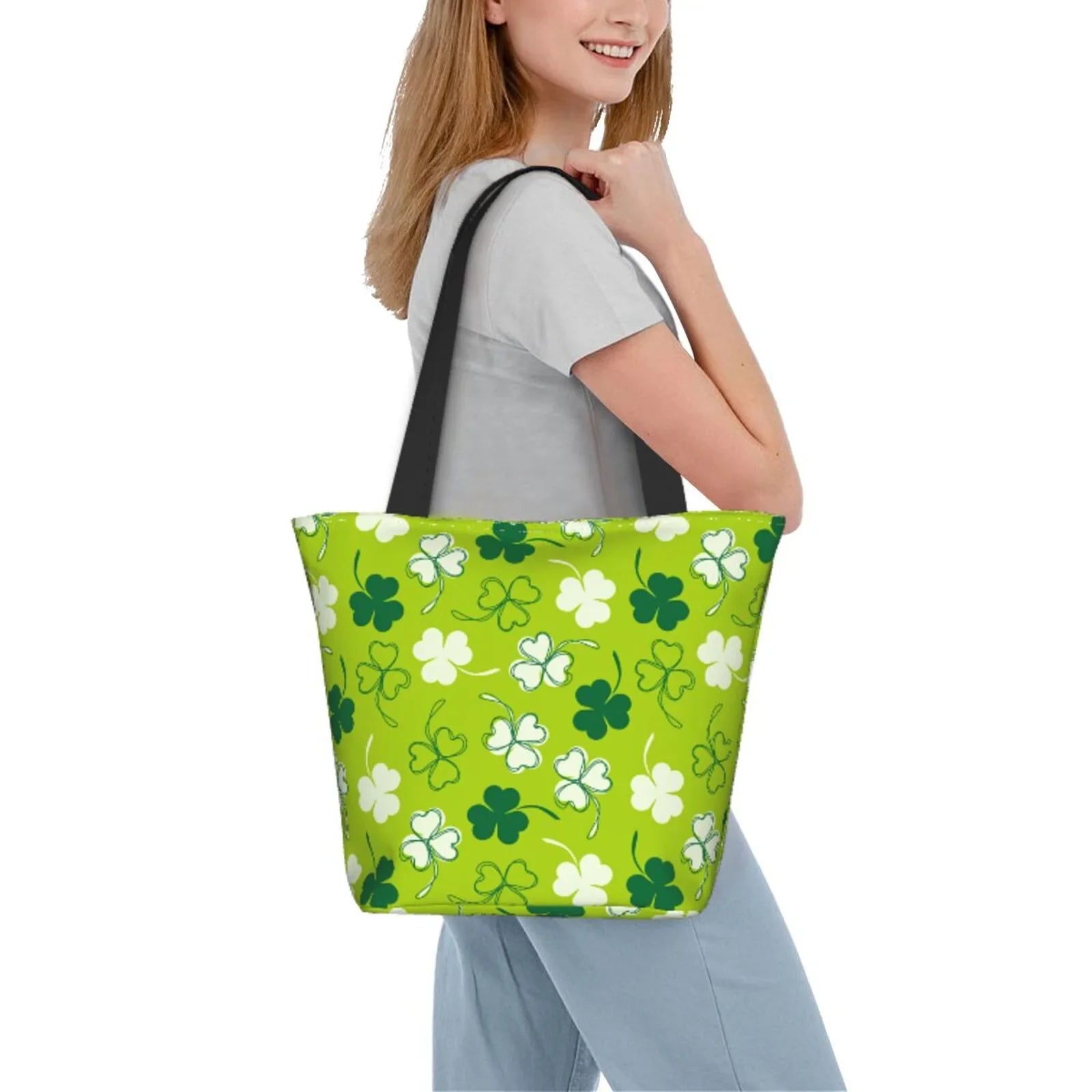 Easygdp St Patrick's Day7 Stylish Canvas Handbag Shoulder Tote Bag, Shopping Bag with Zip, Suitable for Buying Groceries, Office, Fitness