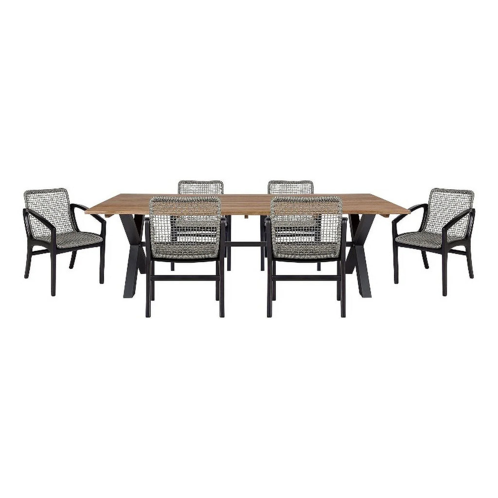 Termination Beckham Outdoor 7 Piece Live Edge Dining Set in Eucalyptus and Rope