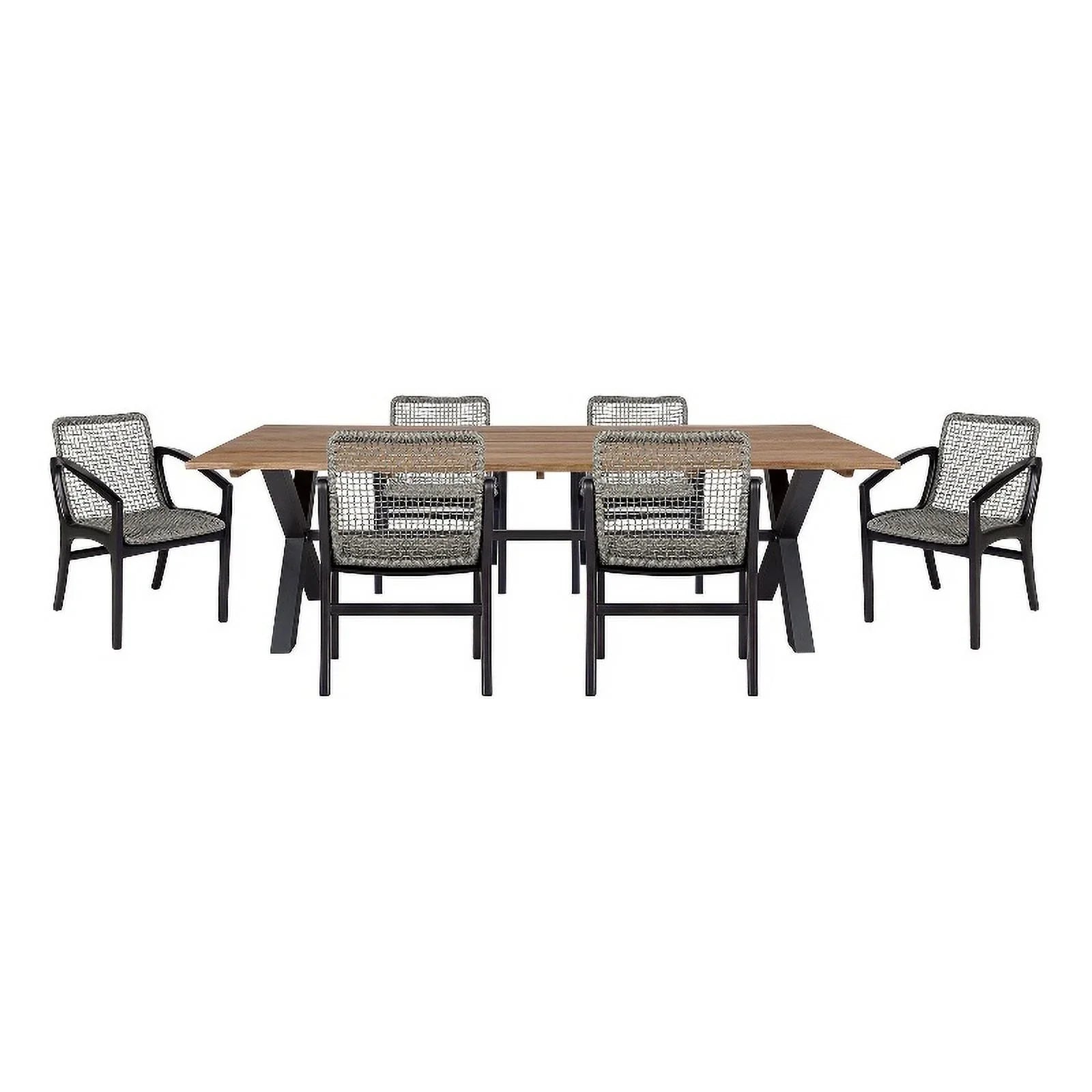 Termination Beckham Outdoor 7 Piece Live Edge Dining Set in Eucalyptus and Rope