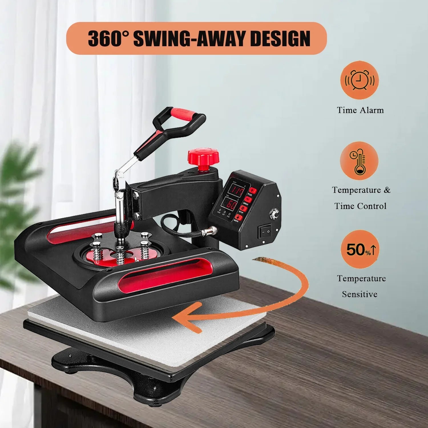 Red Heat Press Machine 8 in 1, 12 x 15 Inches Sublimation Transfer Printer, Digital Precise LCD Control Printing, 360 Swing Away Vinyl Transfer Printer for T-Shirts, Canvas Bag, Pillow, Banner