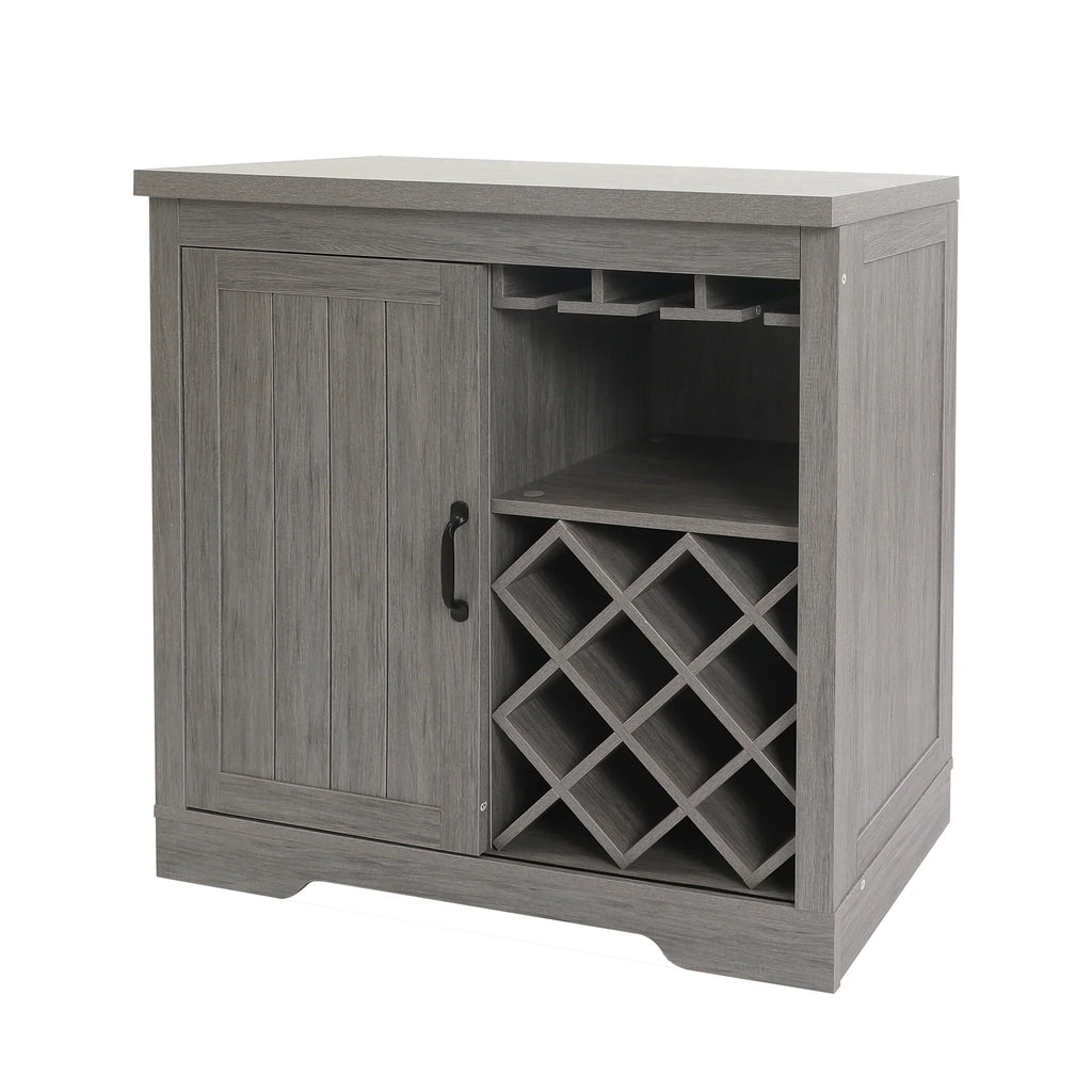 ABBSR Gray Wooden Wine Bar Storage Cabinet with Glass Holder,Wine Rack,Large Table for Decor