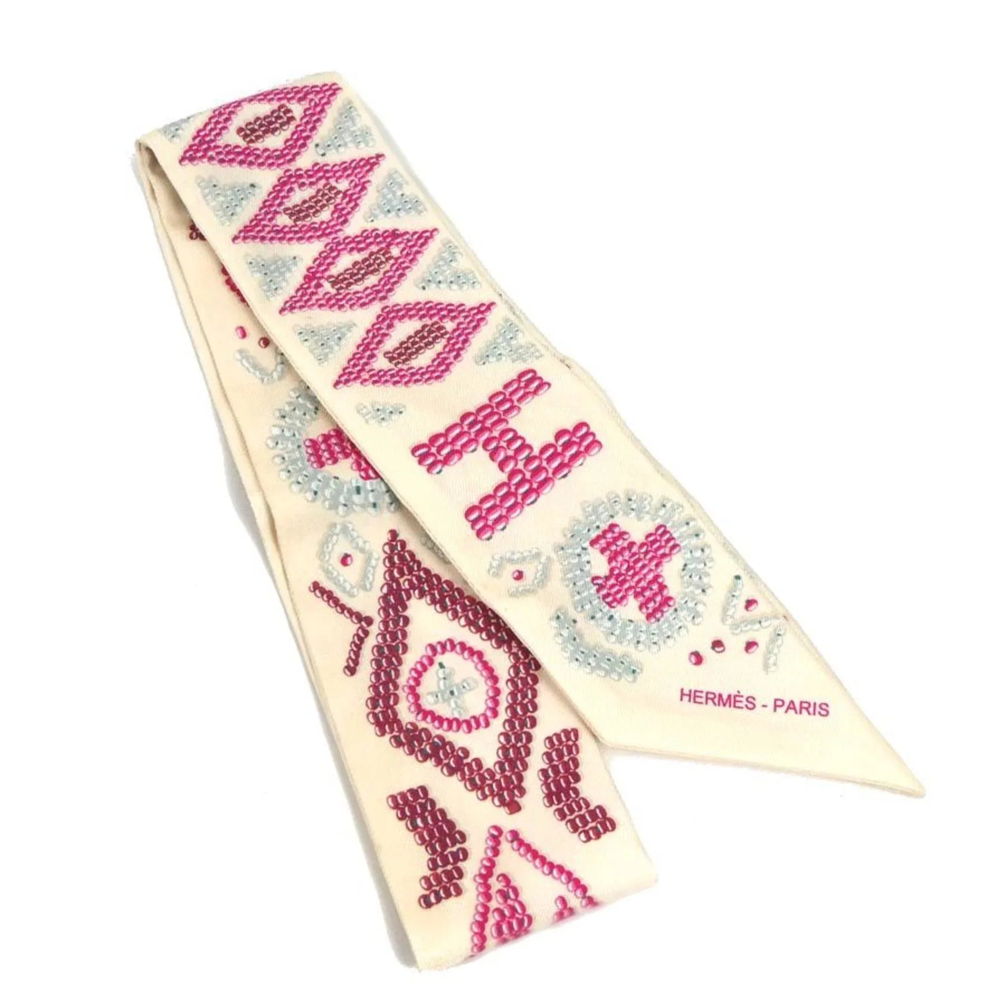Pre-Owned HERMES Scarf Muffler Twilly Silk Light Beige/Multicolor Gentlemen (Good)