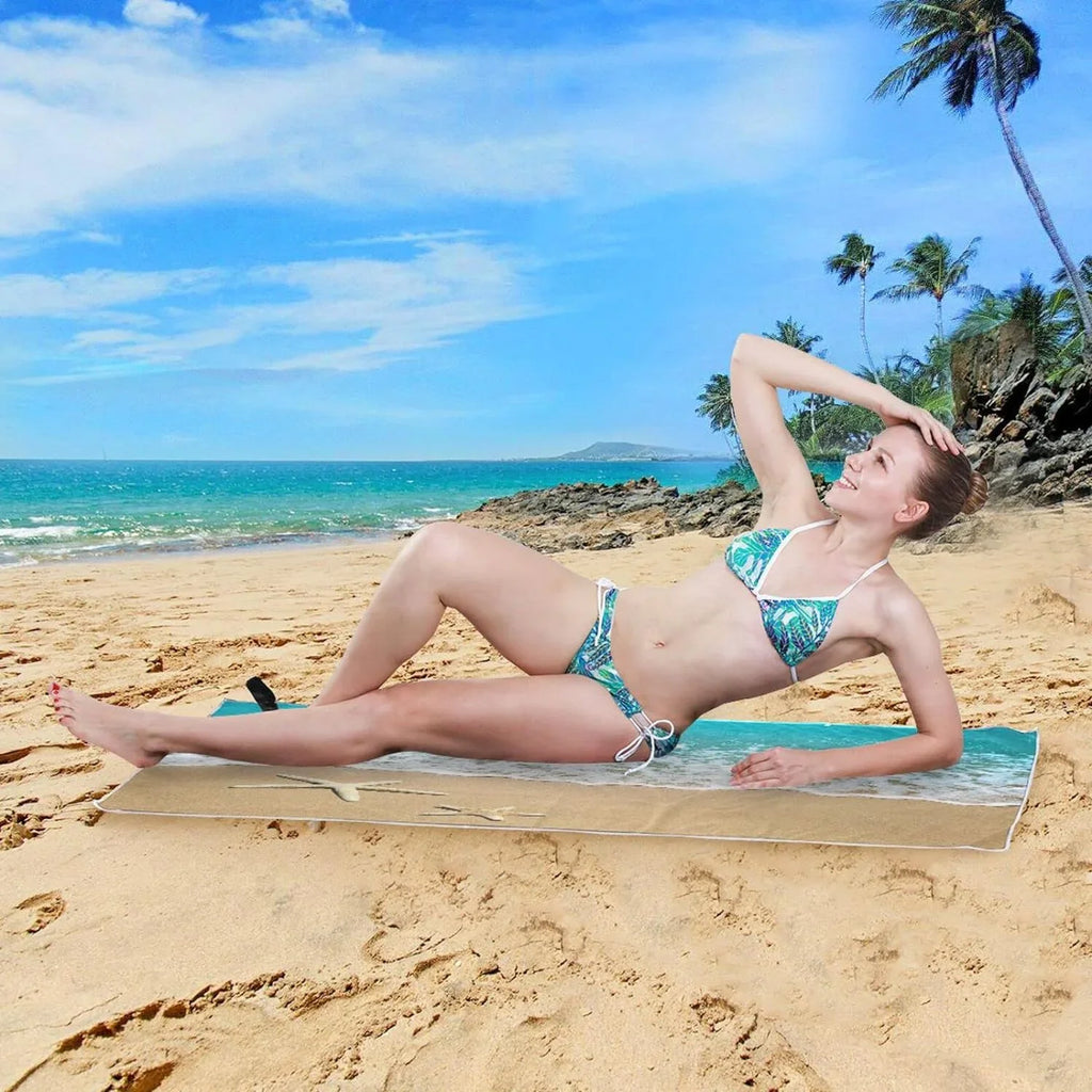 Bestwell Sea Beach Starfish Beach Towel Oversized Towel Blanket, Thin Lightweight Microfiber Sand Free Quick Dry Towel, 31”X71” Multipurpose Pool Bath Yoga Swim Shower Towel
