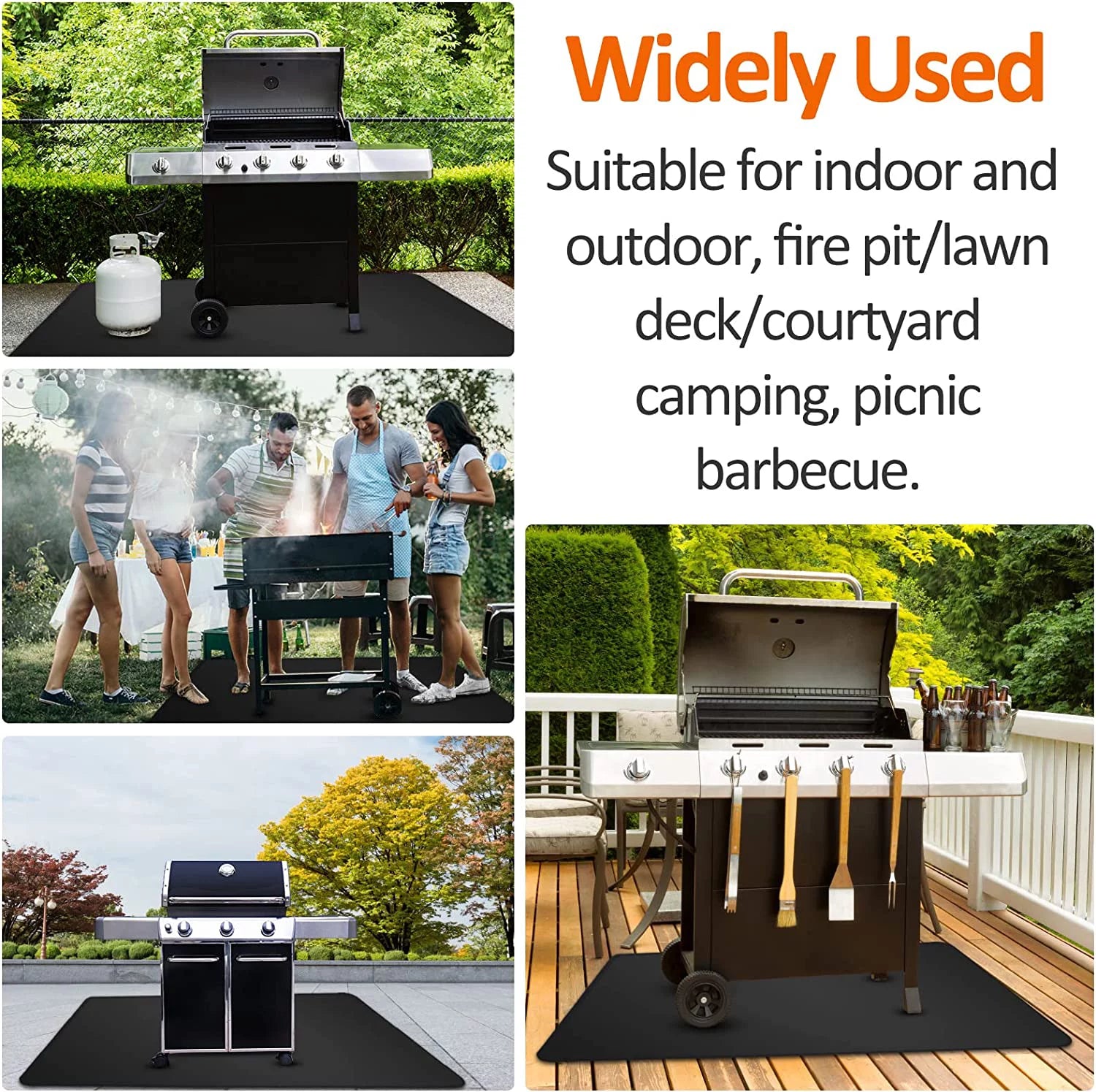 AXOMRFC 60*48inch Under Grill Mat for Outdoor Grill, Fireproof Mat for Outdoor Charcoal, Flat Top, Smokers, Gas Grills, BBQ Grill Mat for Deck Protector, Indoor Fireplace Mat Fire Pit Mat, Midnight