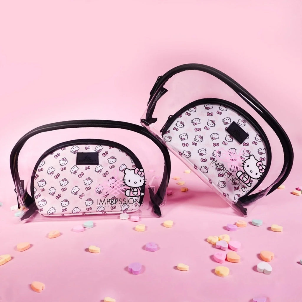 Impressions Vanity Hello Kitty 2 Pcs Nested Clutch Purses, Waterproof Travel Makeup Clutch Bag (White)