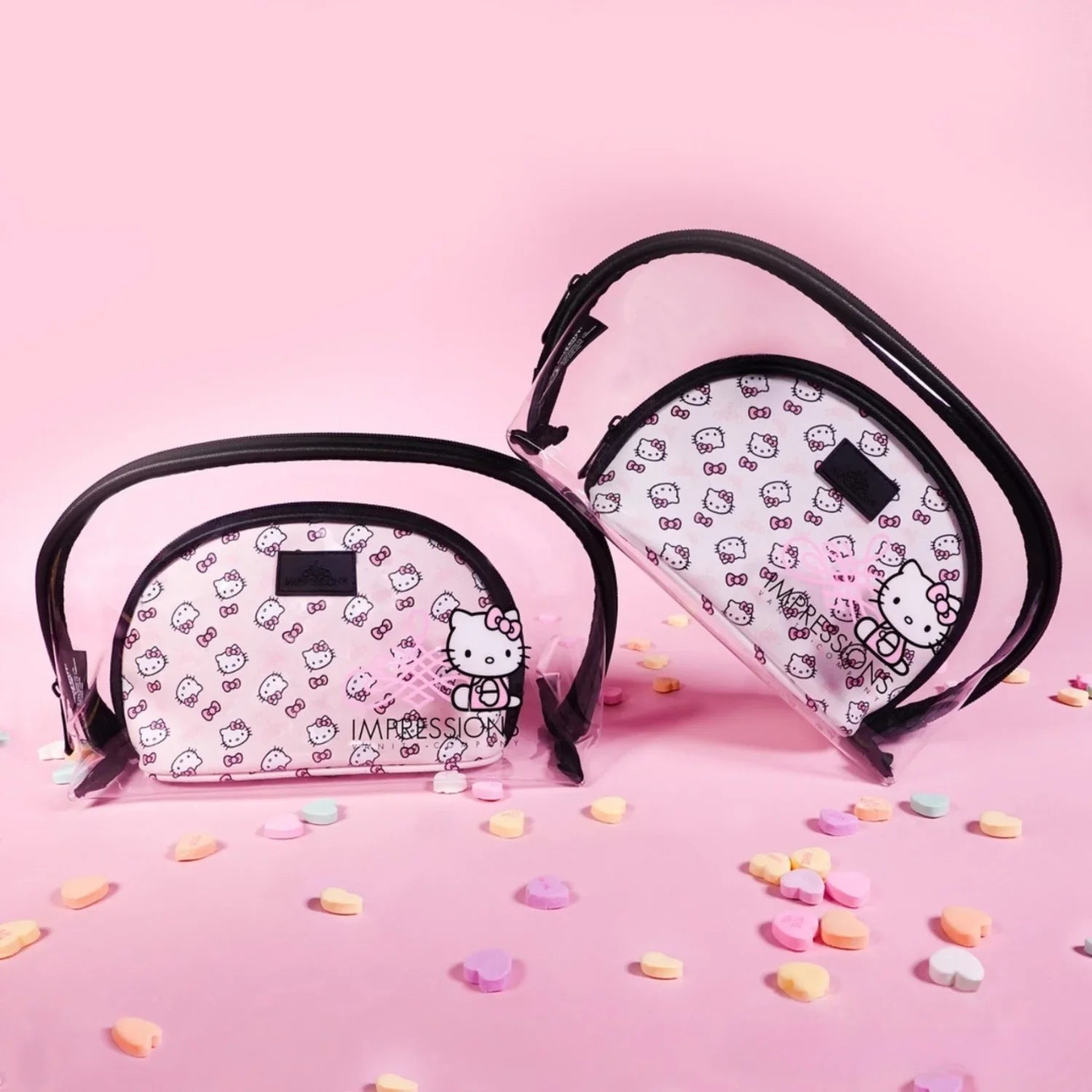 Impressions Vanity Hello Kitty 2 Pcs Nested Clutch Purses, Waterproof Travel Makeup Clutch Bag (White)