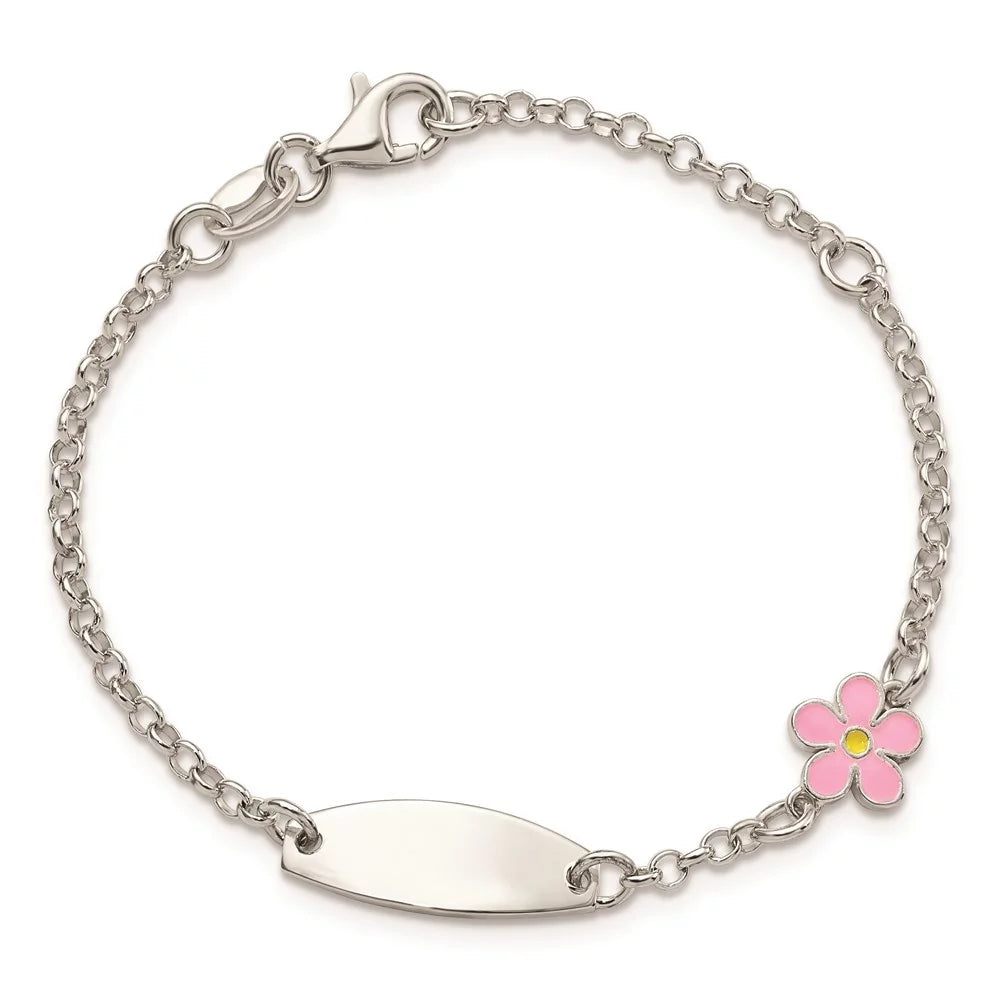 Auriga 925 Sterling Silver Enameled Flower 5inch Id Bracelet 6inch for Individuals