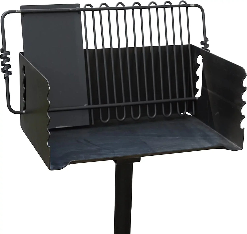CBP-247 Jumbo Park Style Heavy Duty Steel Outdoor BBQ Charcoal Grill with Cooking Grate and 2 Piece Post for Camping and Backyards, Ebony