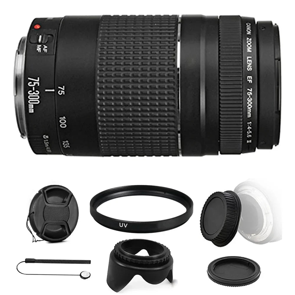 Canon EF 75-300mm f/4-5.6 III Lens + 58mm UV Filter for Canon 700D 1300D
