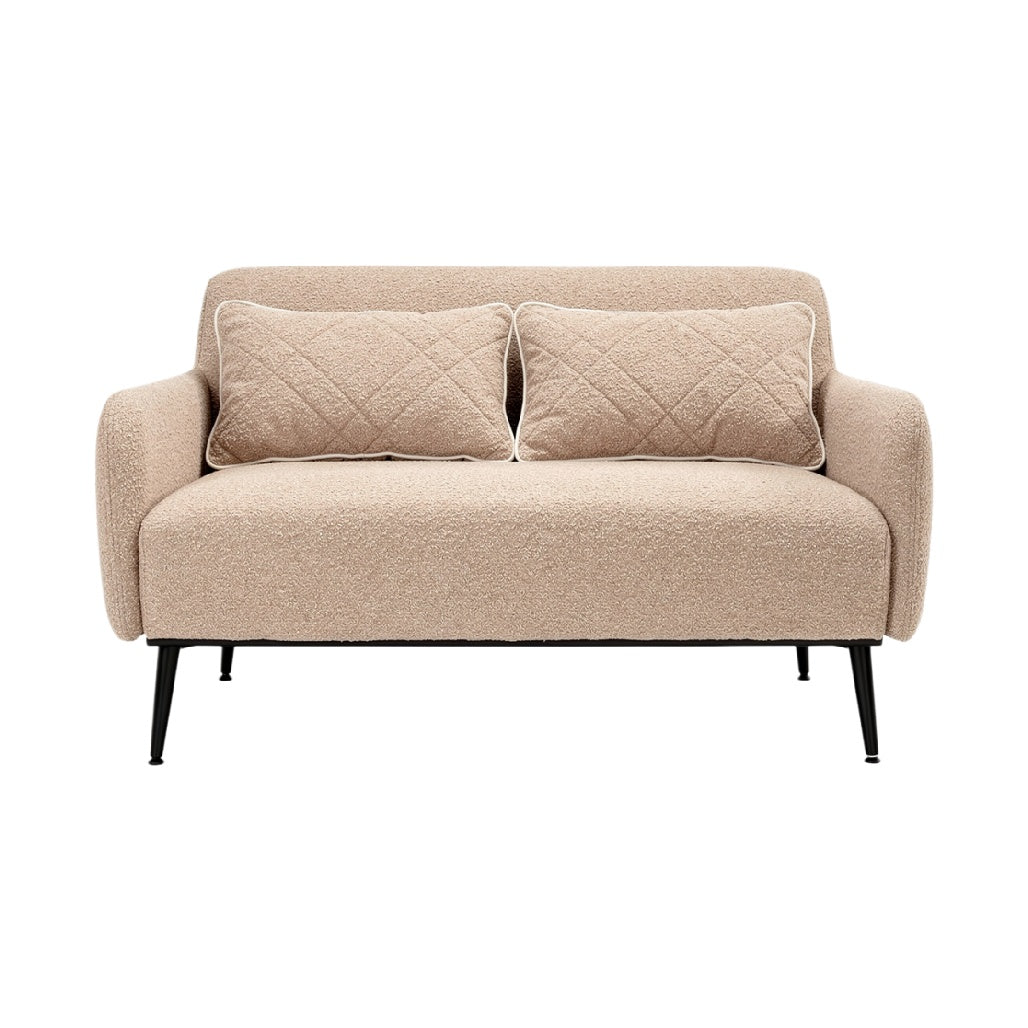 "Modern Beige Boucle Loveseat with Decorative Cushions"