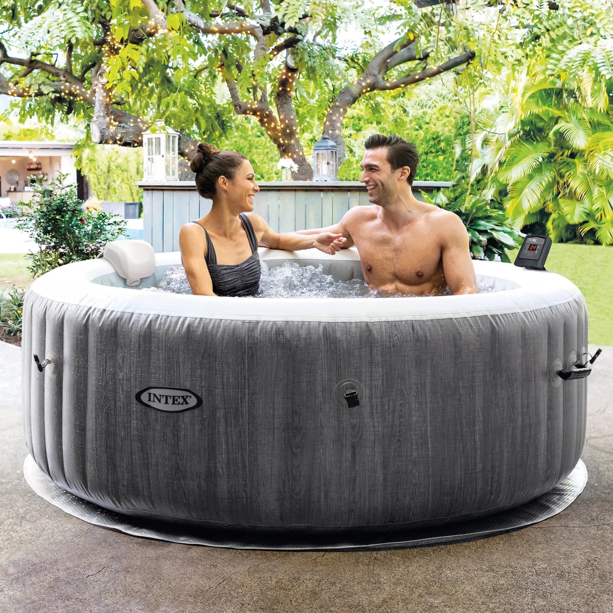 Intex PureSpa Plus Greywood Inflatable Hot Tub Jet Spa w/ Accessory Benches
