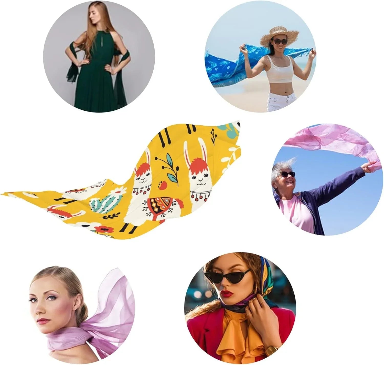 Hyjoy Lovely Llamas Flowers And Cacti Long Silk Neck Scarf Lightweight Shawl Wrap Scarves for Gentlemen Girls