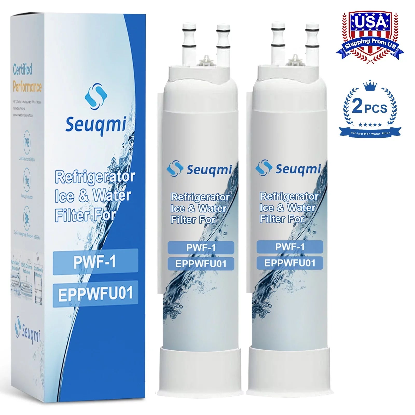 2Pack Seuqmi brand water and ice filters are compatible with Frigidaire®PurePour PWF-1 FPPWFU01