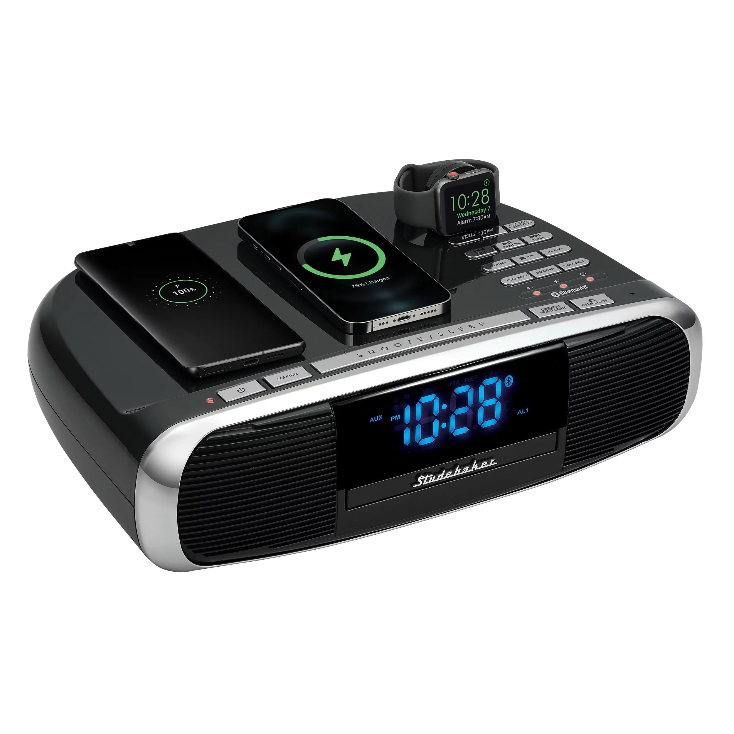 Studebaker Workstaton HiFi Music System with FM Radio, CD, and Qi Wireless Charging Station