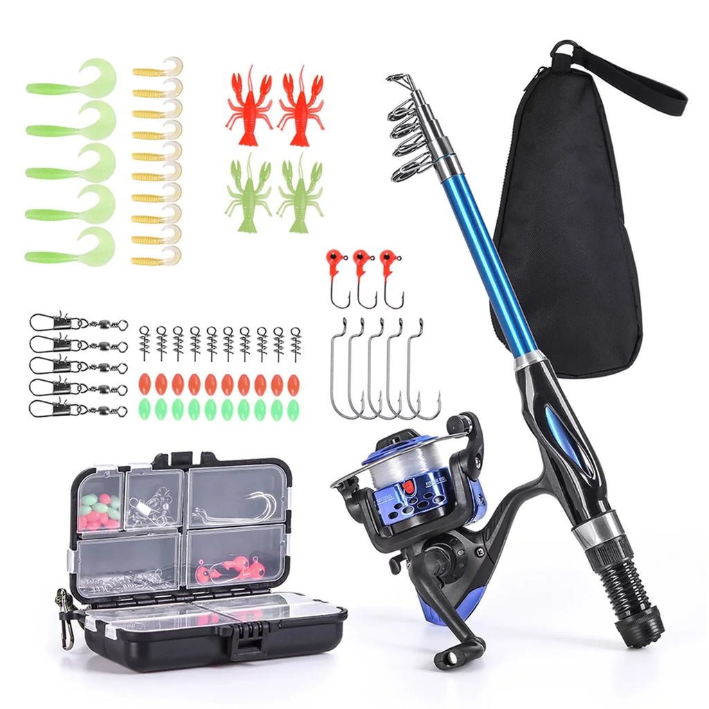 Blusea Kids Fishing Rod and Reel Combo Full Kit,Telescopic Fishing Rod Spinning Reel Set