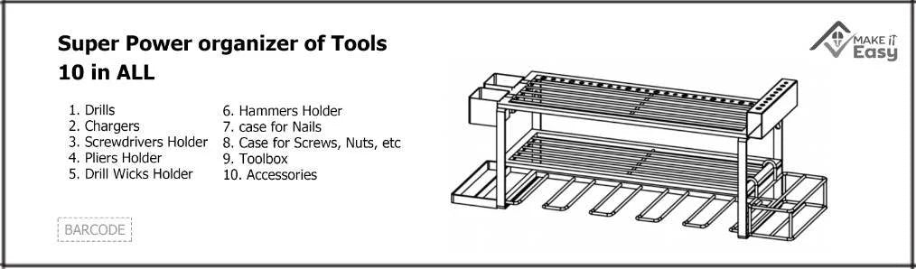 Make It Easy Super Power Tool Organizer Steel Heavy Duty Floating Tool Shelf 10 in All