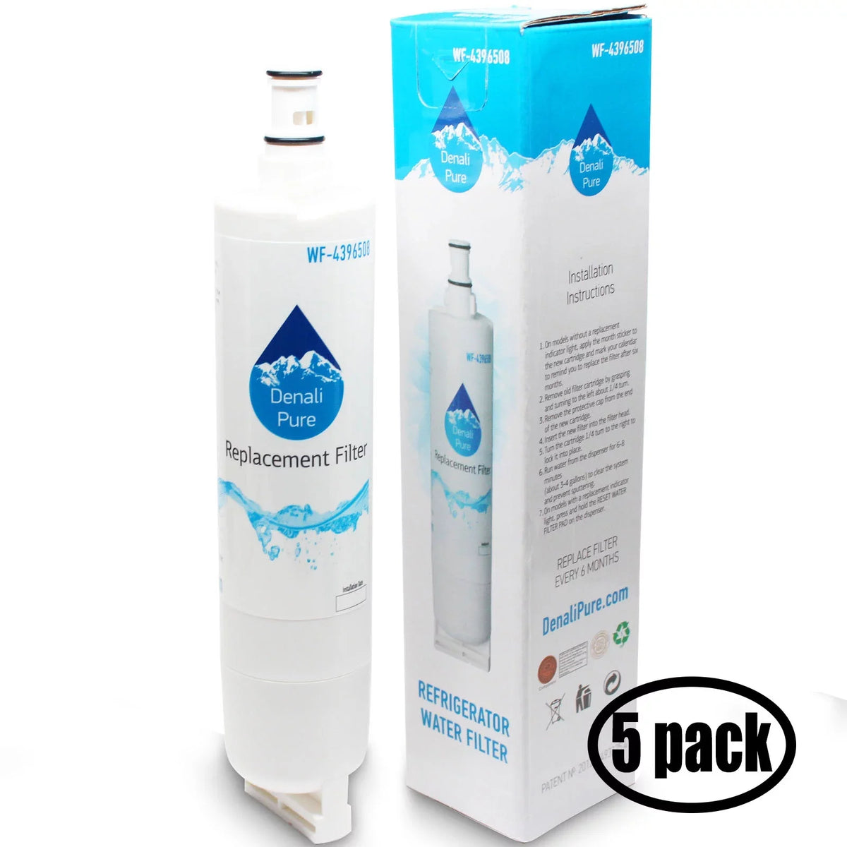 5-Pack Individuals for Whirlpool 4392857 Refrigerator Water Filter - Compatible with Whirlpool 4392857 Fridge Water Filter Cartridge - Denali Pure Brand