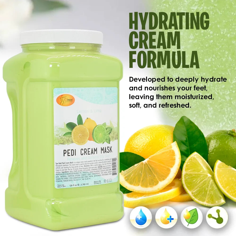 SPA REDI - Body and Foot Cream Mask, Lemon, 128 Oz - Pedicure Massage for Tired Feet and Body, Hydrating, Fresh Skin - Infused with Hyaluronic Acid, Amino Acids, Panthenol, Comfrey Extract