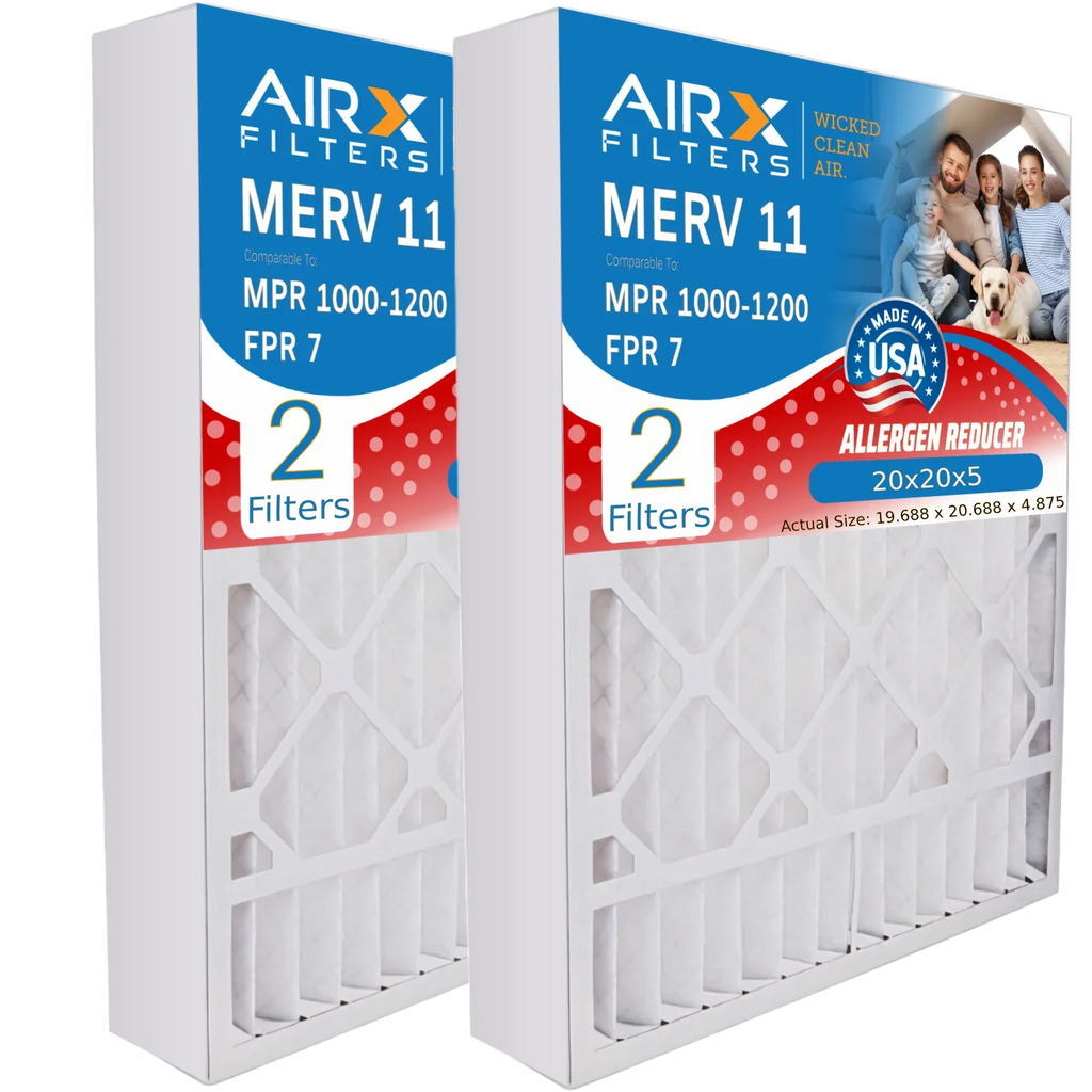 20x20x5 Air Filter MERV 11 Comparable to MPR 1000, MPR 1200 & FPR 7 Compatible with Skuttle 000-0448-003 Premium USA Made 20x20x5 Furnace Filter 2 Pack by AIRX FILTERS WICKED CLEAN AIR.
