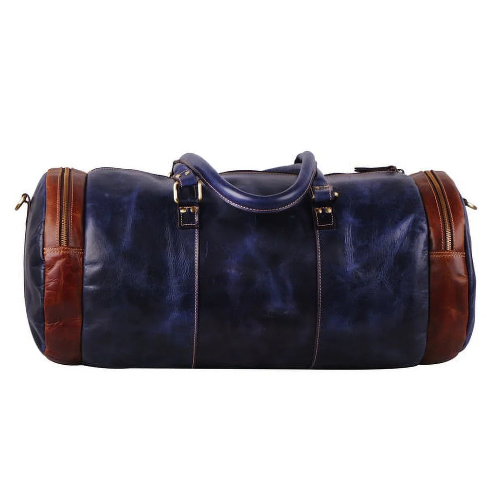 MaheTri Leather Blue Duffel Bag 22" Travel Bag for Gym Sports Final Point Bag