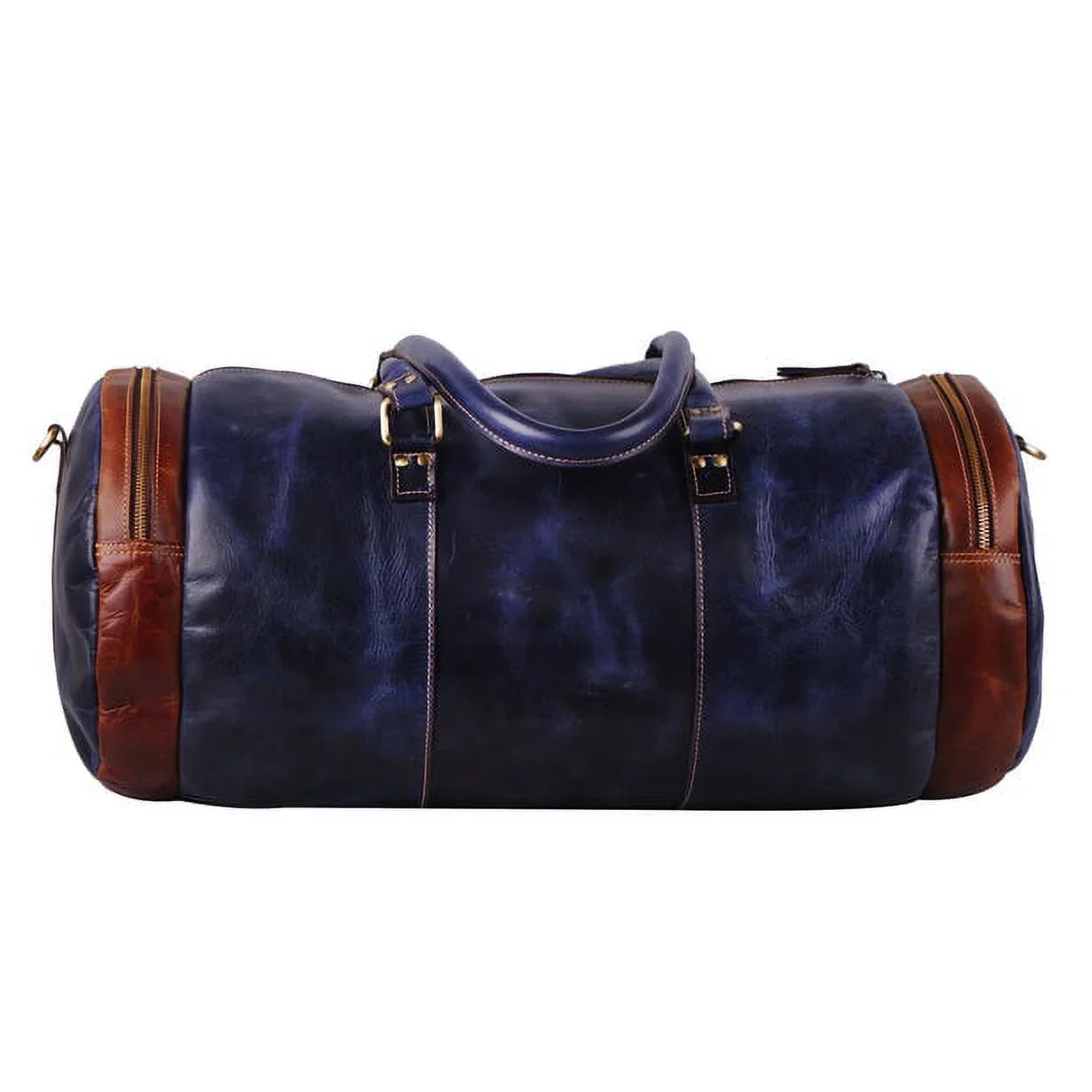 MaheTri Leather Blue Duffel Bag 22" Travel Bag for Gym Sports Final Point Bag
