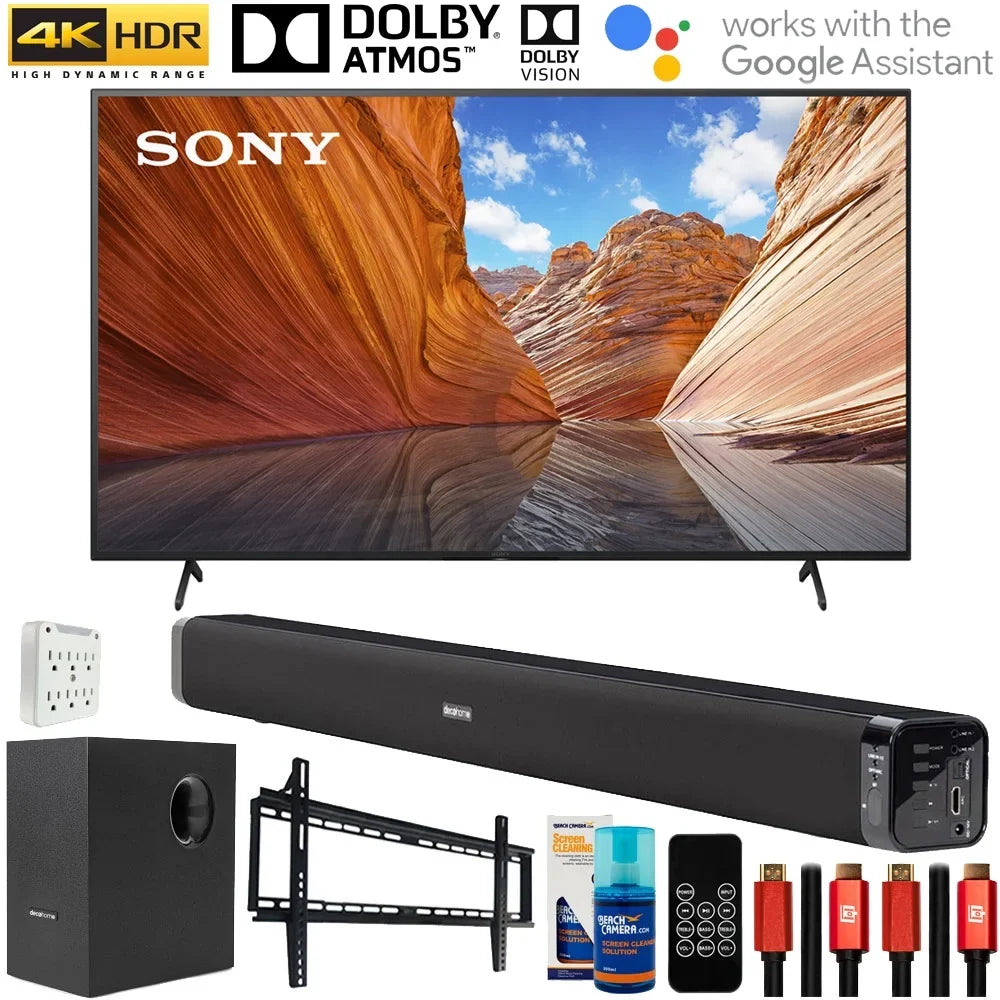 Sony KD43X80J 43-inch X80J 4K Ultra HD LED Smart TV (2021 Model) Bundle with Deco Gear Home Theater Soundbar with Subwoofer, Wall Mount Accessory Kit, 6FT 4K HDMI 2.0 Cables and More
