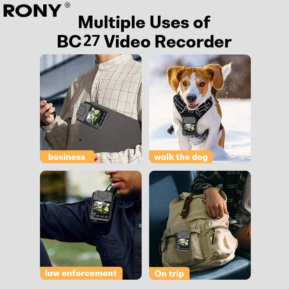 RONY 1440P Mini Body Camera - 128GB Wearable Police Body Camcorder with Night Vision - Waterproof Body Cam with Audio and Video Recording for Law People Security Guard Home