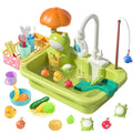 Play Sink with Running Water, Kitchen Sink Toys with Upgraded Electric Faucet, Play Kitchen Toy Accessories, Pool Floating Fishing Toys for Water Play, Kids Role Play Dishwasher Toy