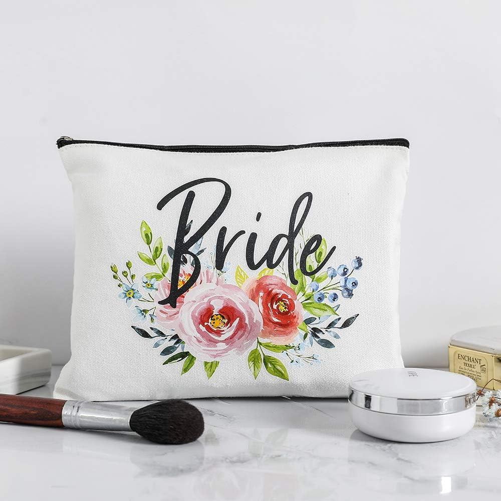 Charmoly Bridal Shower Gifts Bachelorette Gifts Bachelorette Party Favors Wedding Gifts Gentlemen Gifts Bride Gifts Bride Makeup Bag Miss to Mrs Bride to be Gifts Cosmetic Bag (Blue-Pink)