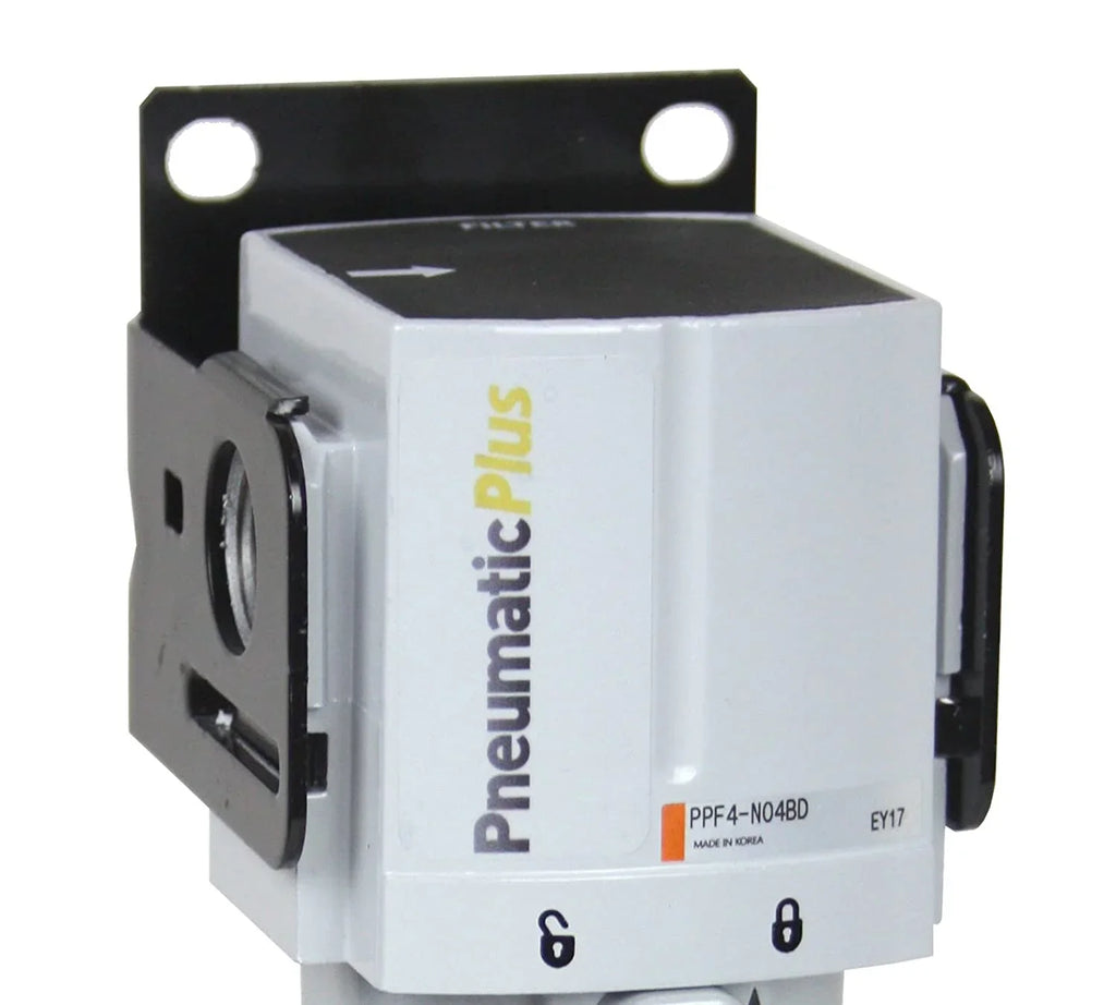 PneumaticPlus PPF2-N02B Miniature Compressed Air Particulate Filter 1/4" NPT - 5 Micron, Poly Bowl, Manual Drain, Bracket