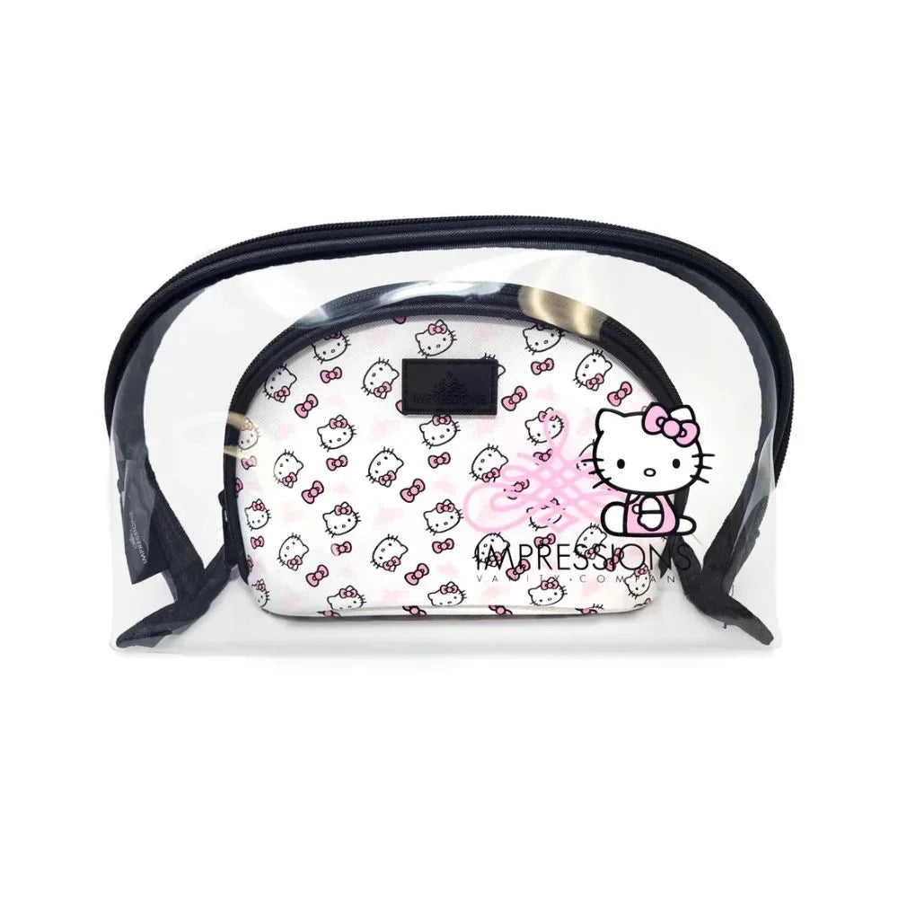 Impressions Vanity Hello Kitty 2 Pcs Nested Clutch Purses, Waterproof Travel Makeup Clutch Bag (White)