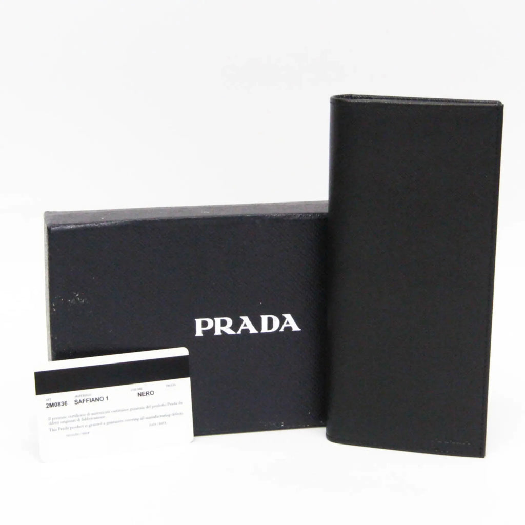 Pre-Owned Prada Saffiano 2M0836 People Leather Long Wallet (bi-fold) Dark (Good)