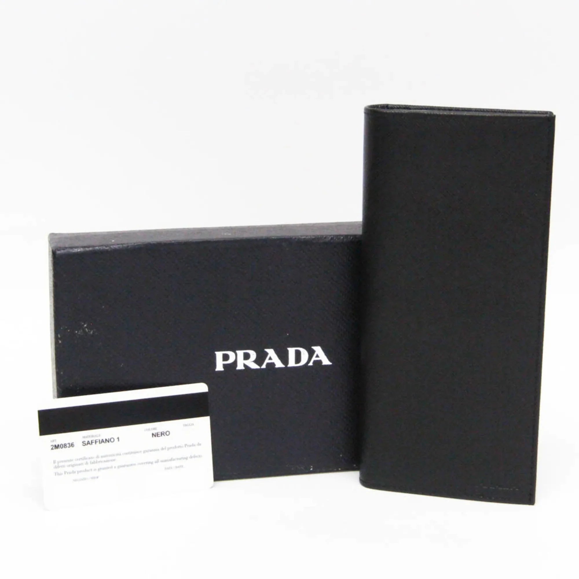 Pre-Owned Prada Saffiano 2M0836 People Leather Long Wallet (bi-fold) Dark (Good)