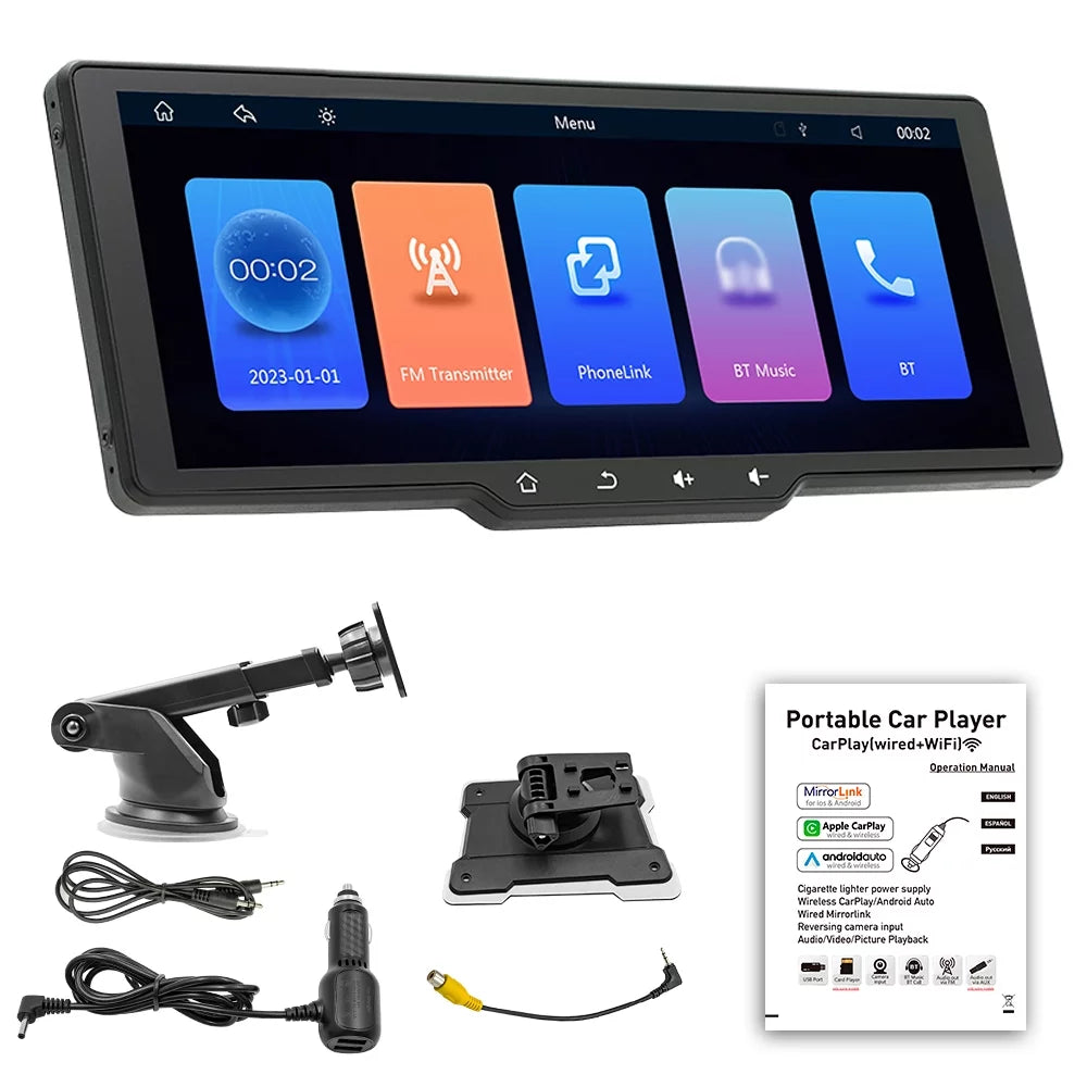 Apexeon Car Player， Portable Wireless CarPlay, Multi-language Car Video Recorder, Auto Camcorder, 10.26in Car Rearview Camera, Mobilephone APP Control