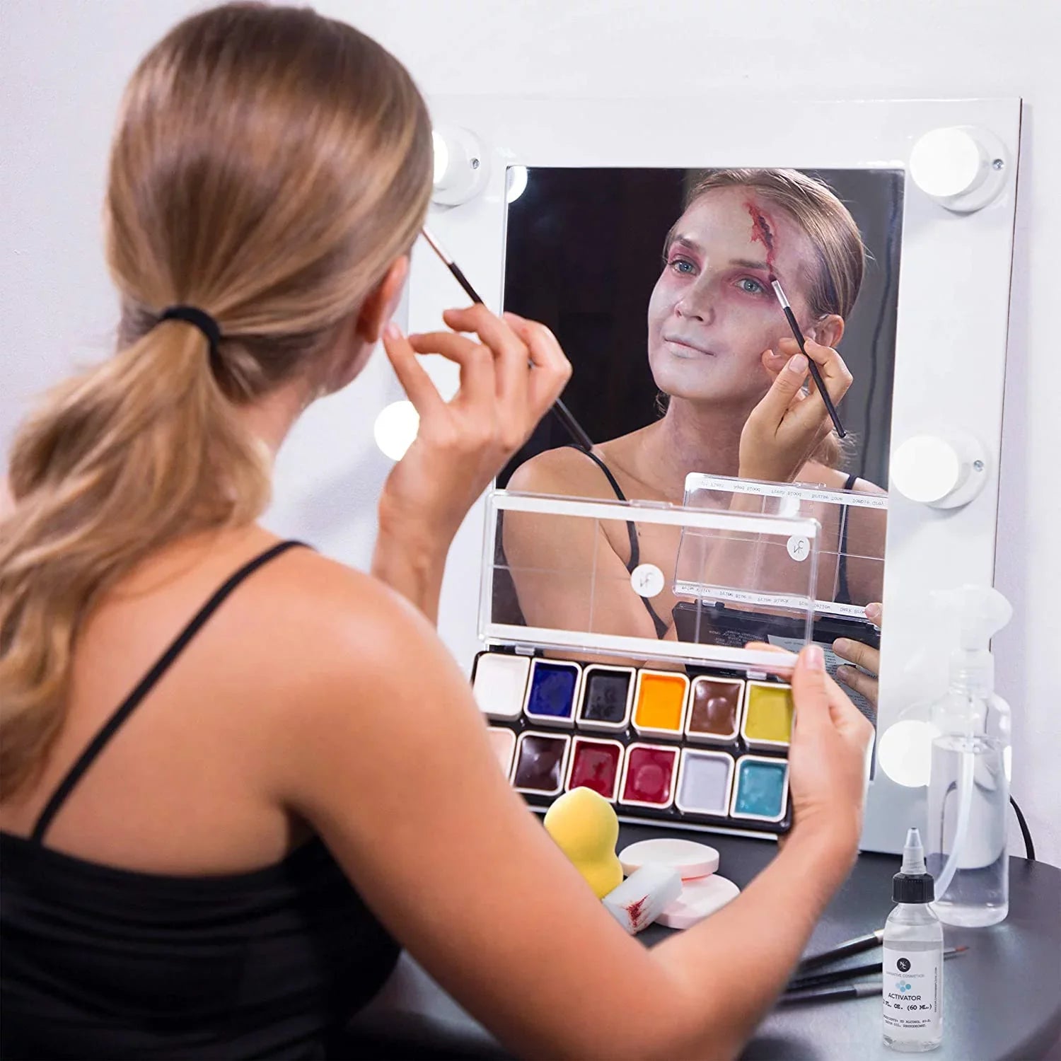 Narrative Cosmetics 12 Color Zombie Alcohol Activated Makeup Palette Kit - Includes Alcohol Activator and Moisturizing Remover - Waterproof SFX Makeup for Professional Makeup Artists