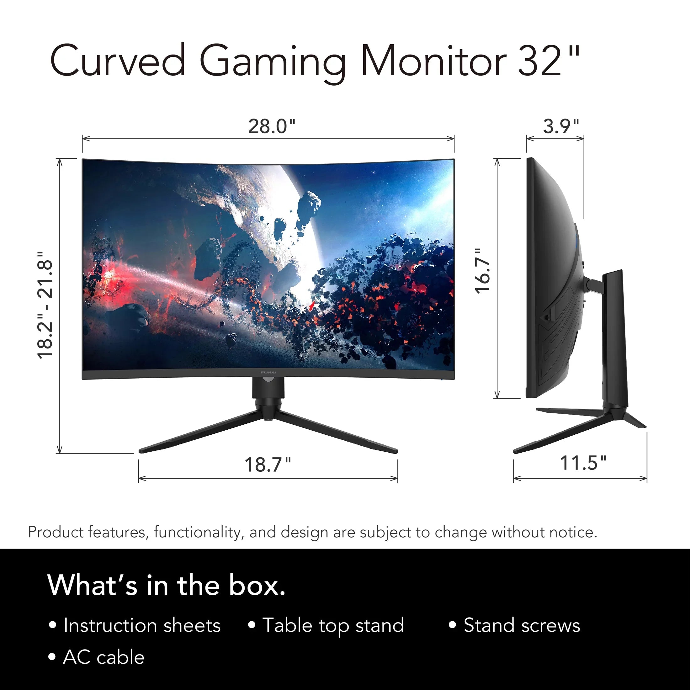 Funai 32" FHD Curved 240Hz, 1ms, HDR, VA, AMD FreeSync™ Premium Enabled Gaming Monitor (FGM-32C545)