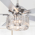 Parrot Uncle 52" Chrome Wooden 5-Blade Modern Crystal Ceiling Fan with Remote
