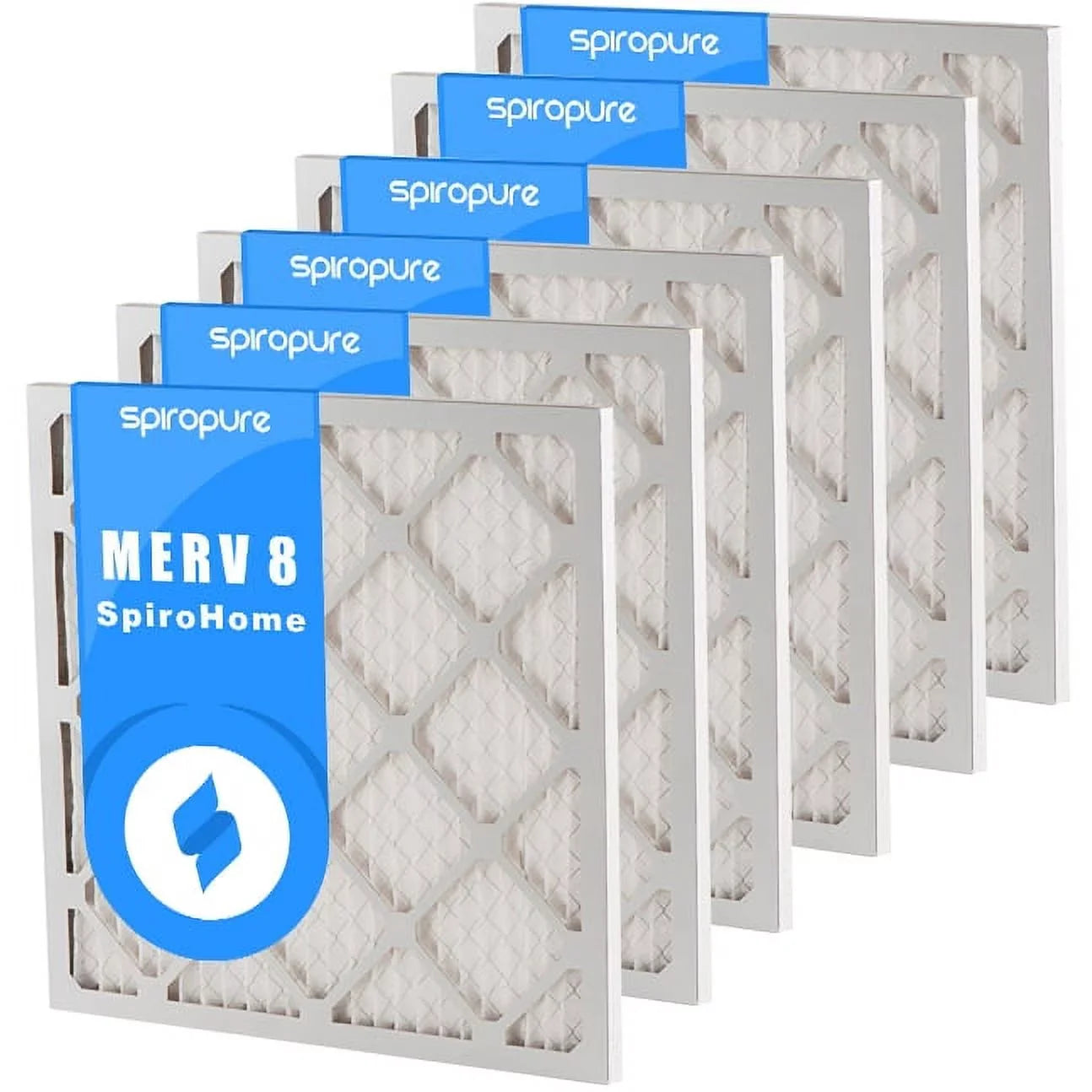 SpiroPure 16X18X1 MERV 8 Pleated Air Filters - Made in USA (6 Pack)
