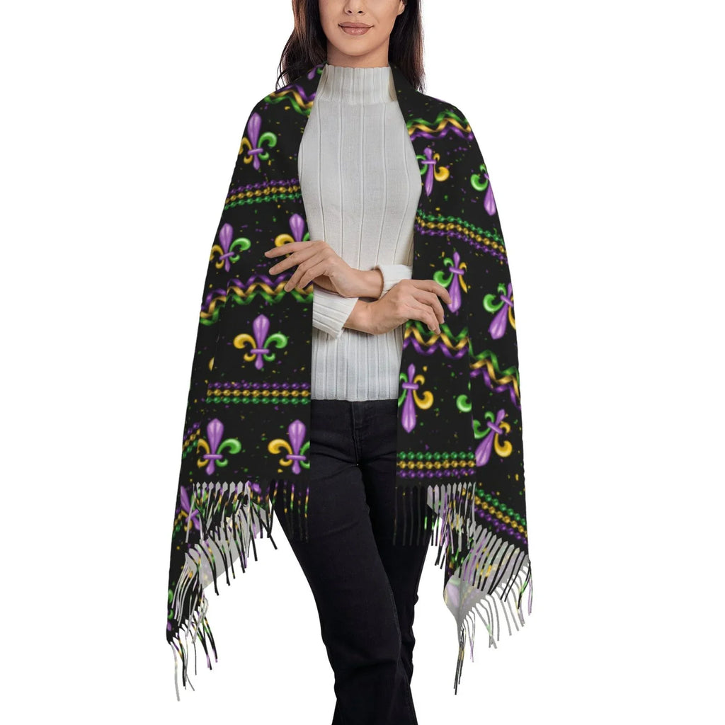 Junzan Lightweight People Fashion Mardi Gras Fleur De Lis Printed Winter Fall Warm Scarves Scarf Shawl
