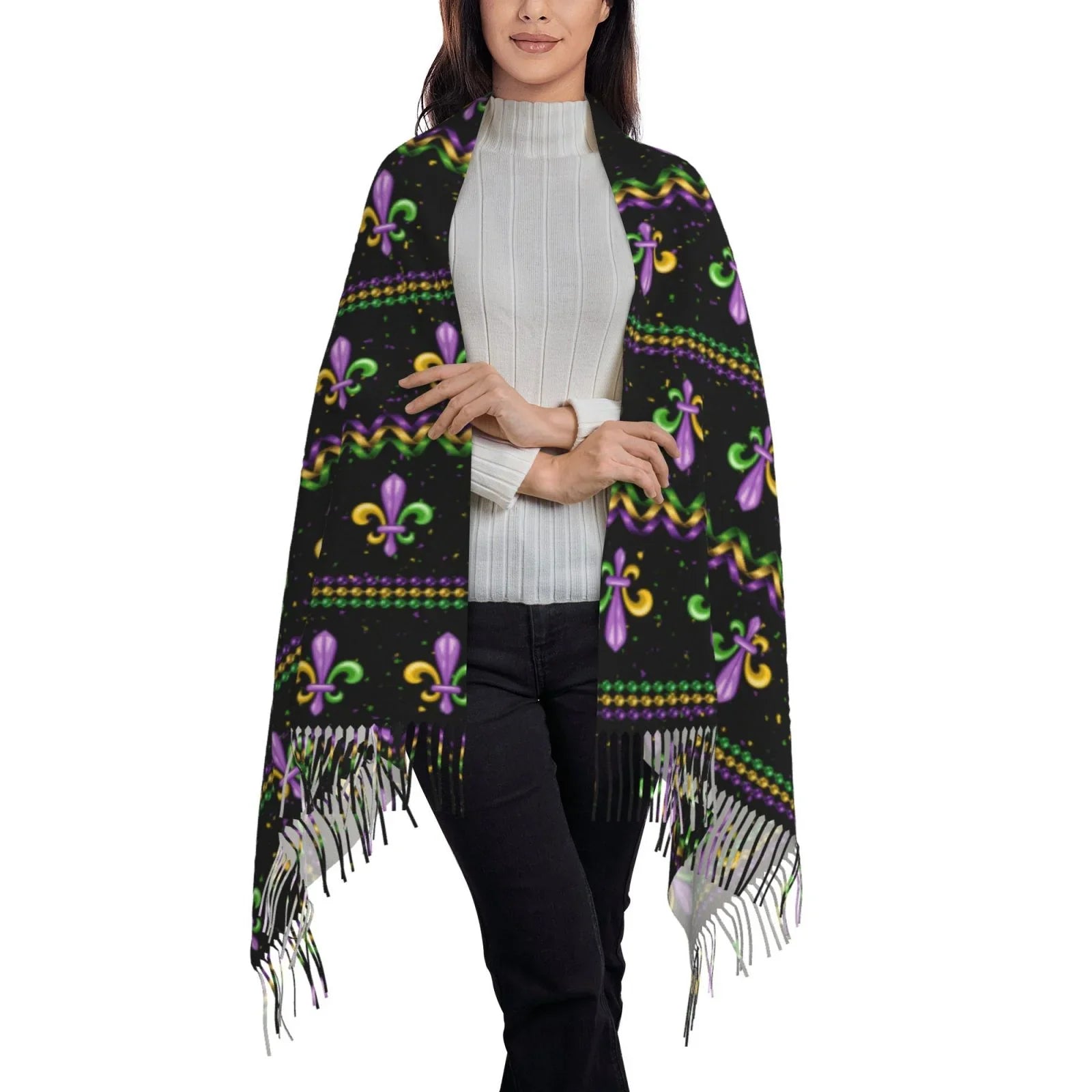Junzan Lightweight People Fashion Mardi Gras Fleur De Lis Printed Winter Fall Warm Scarves Scarf Shawl