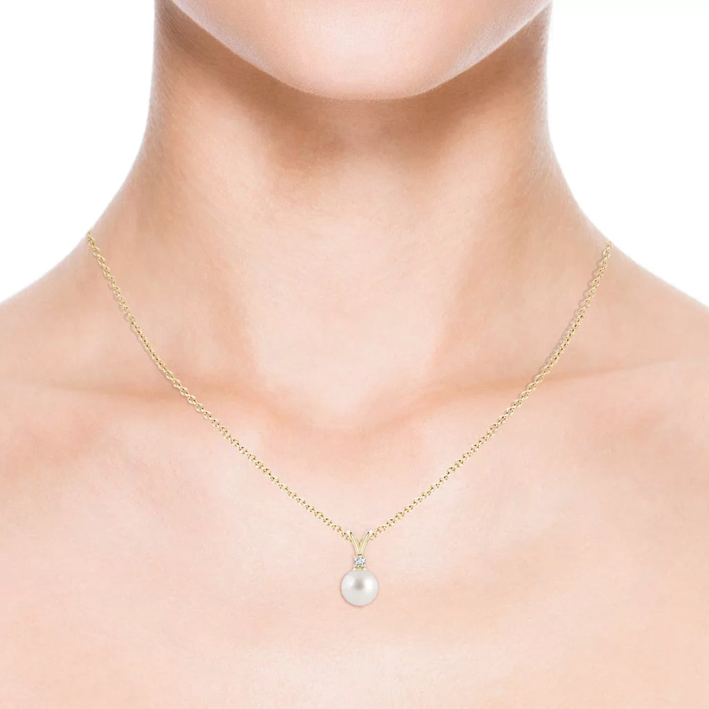 Angara South Sea Cultured Pearl V-Bale Termination Necklace for Individuals Girls in 14K Yellow Gold (Grade-AAA|Size-8mm) June Birthstone Jewelry Gifts for Her Birthday, Wedding, Gentlemen Valentines Day