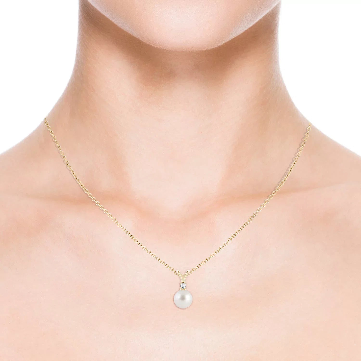 Angara South Sea Cultured Pearl V-Bale Termination Necklace for Individuals Girls in 14K Yellow Gold (Grade-AAA|Size-8mm) June Birthstone Jewelry Gifts for Her Birthday, Wedding, Gentlemen Valentines Day