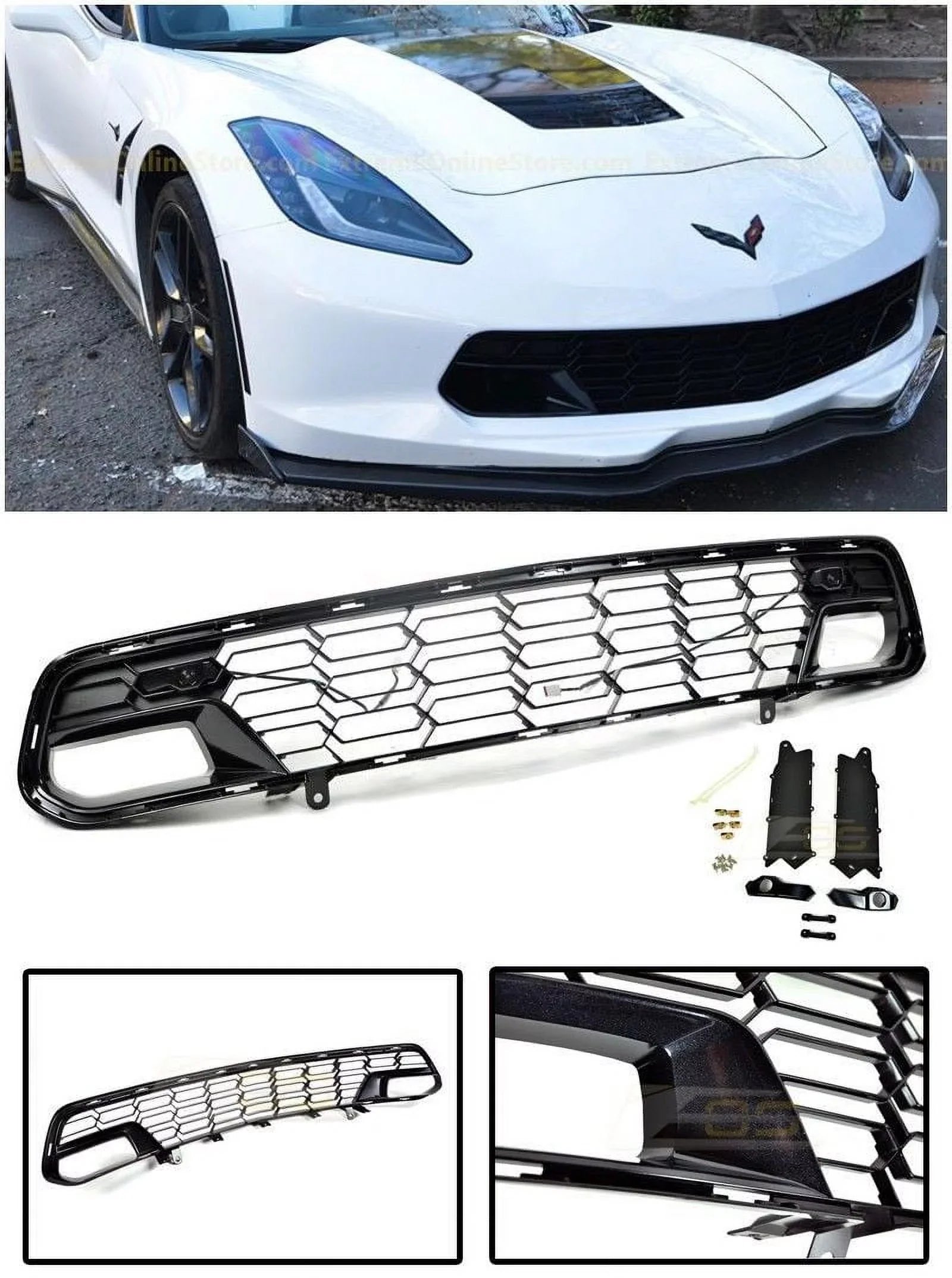 Extreme Online Store Individuals for 2014-2019 Chevrolet Corvette C7 All Models | GM Factory Z06 Style Painted Carbon Flash Metallic Front Bumper Lower Grille Cover (with Front Camera Bracket)