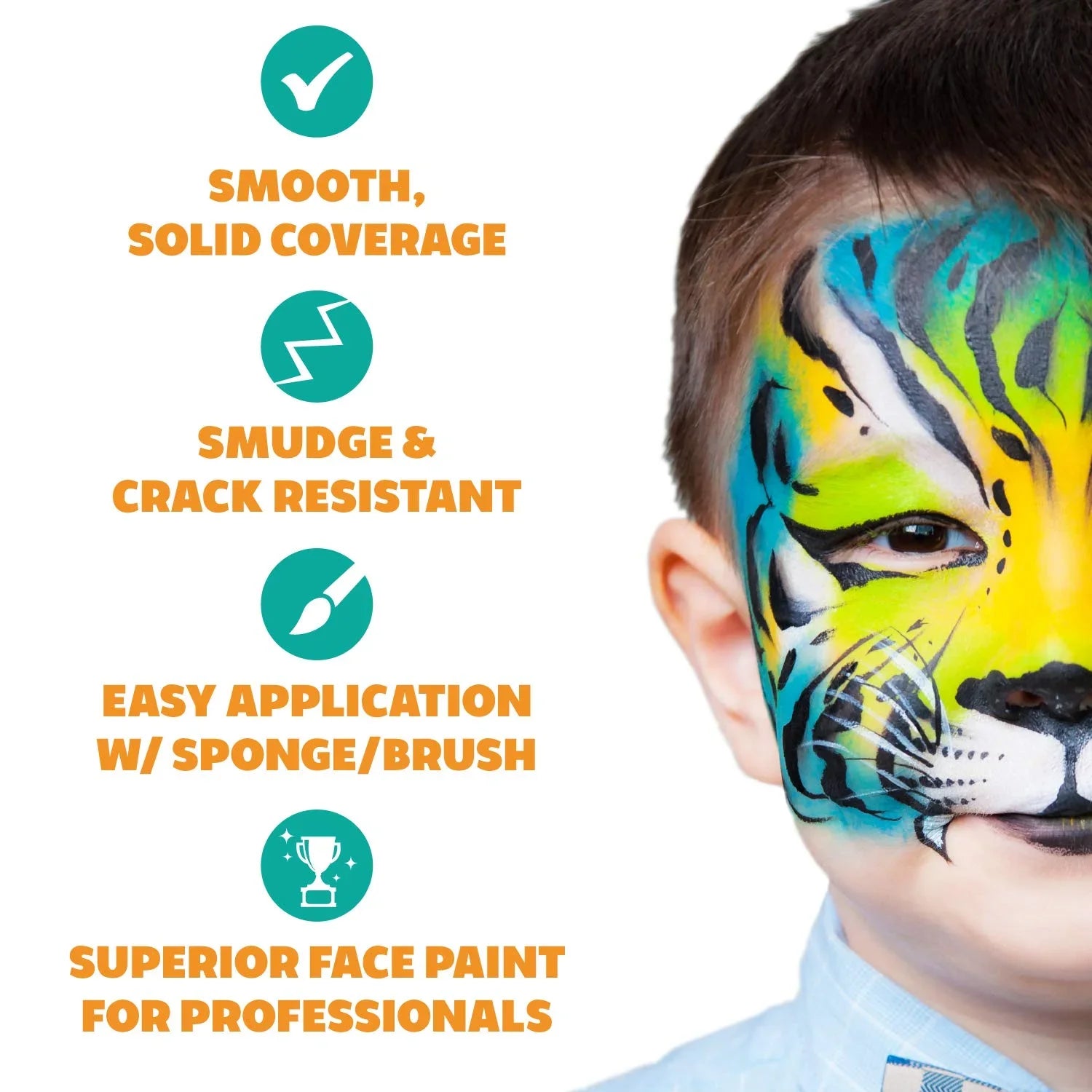 Ebony And White Face Paint Set, Safe Non Toxic Professional Face & Body Painting Kit For Kids Party, Adults, Cosplay, Water Activated Paints Special Effects Makeup